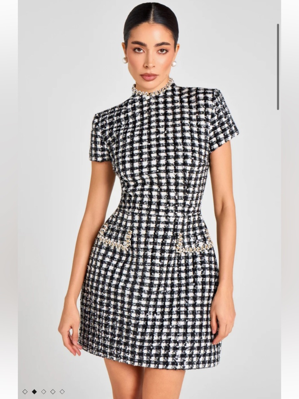 NADINE MERABI Black & White Houndstooth Mini Dress - Picture 2 of 7